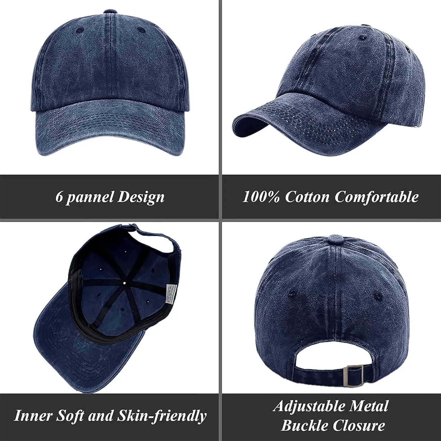 3 Pack Men Womens Baseball Cap Plain Retro Adjustable Baseball Cap Washed Cotton Dad Hats
