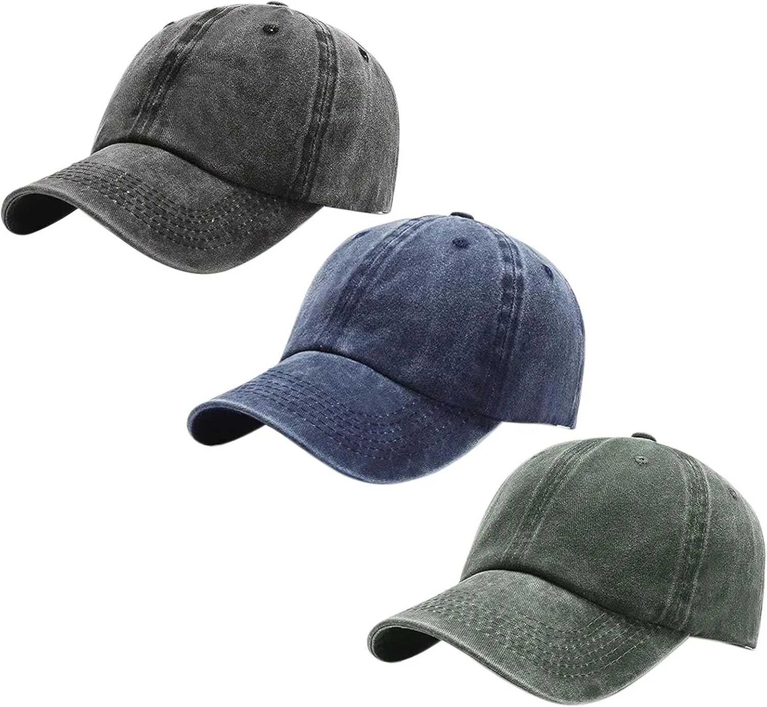 3 Pack Men Womens Baseball Cap Plain Retro Adjustable Baseball Cap Washed Cotton Dad Hats