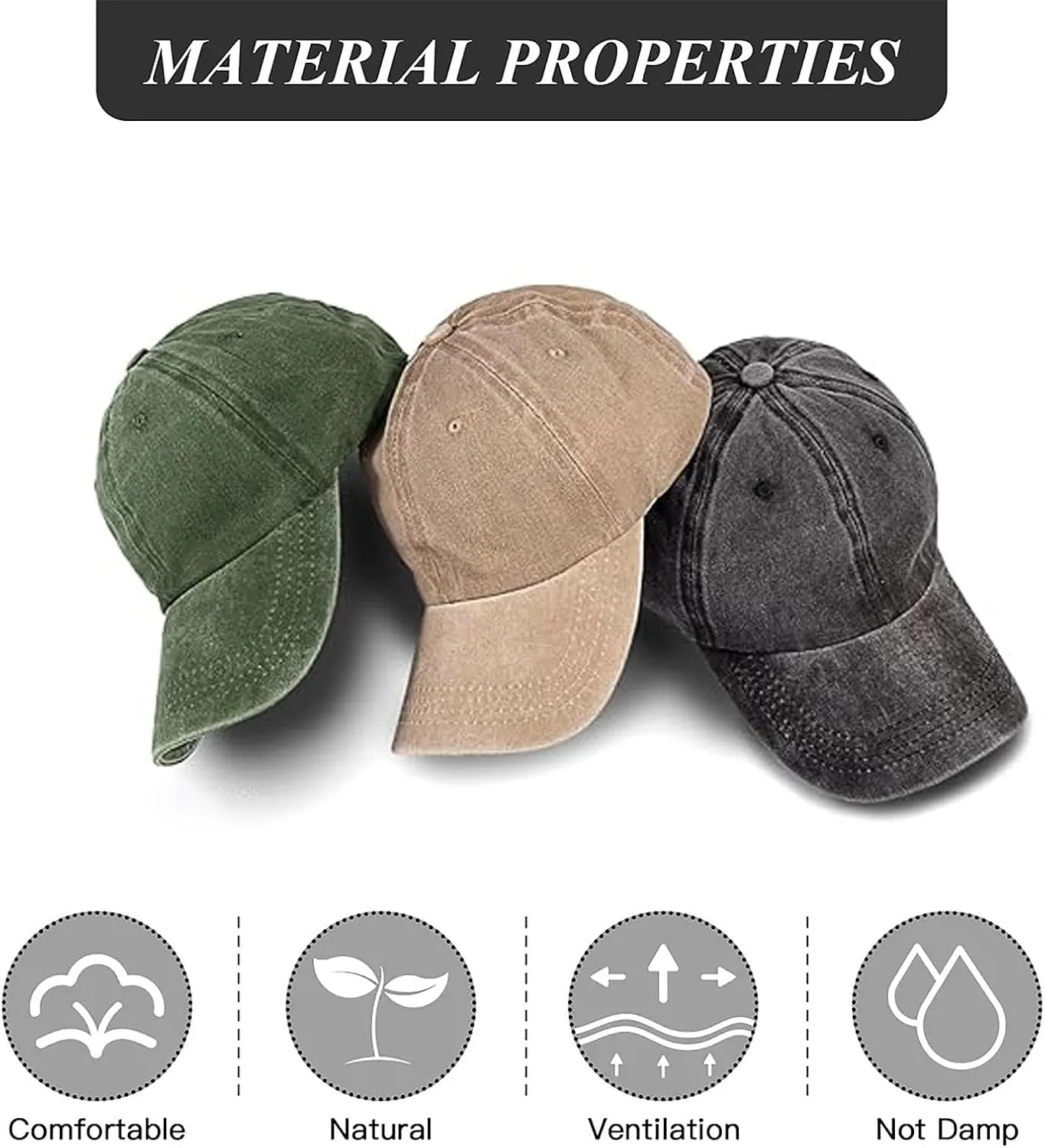 3 Pack Men Womens Baseball Cap Plain Retro Adjustable Baseball Cap Washed Cotton Dad Hats