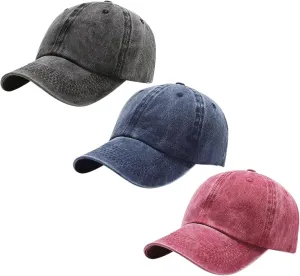 3 Pack Men Womens Baseball Cap Plain Retro Adjustable Baseball Cap Washed Cotton Dad Hats