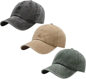 3 Pack Men Womens Baseball Cap Plain Retro Adjustable Baseball Cap Washed Cotton Dad Hats