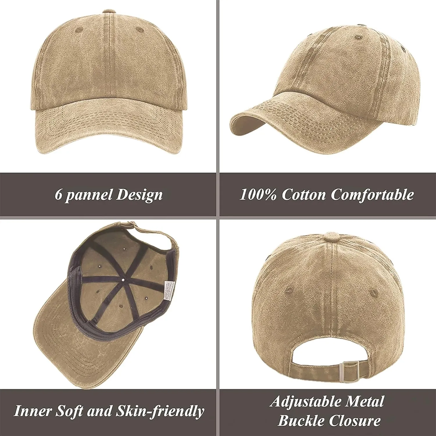 3 Pack Men Womens Baseball Cap Plain Retro Adjustable Baseball Cap Washed Cotton Dad Hats