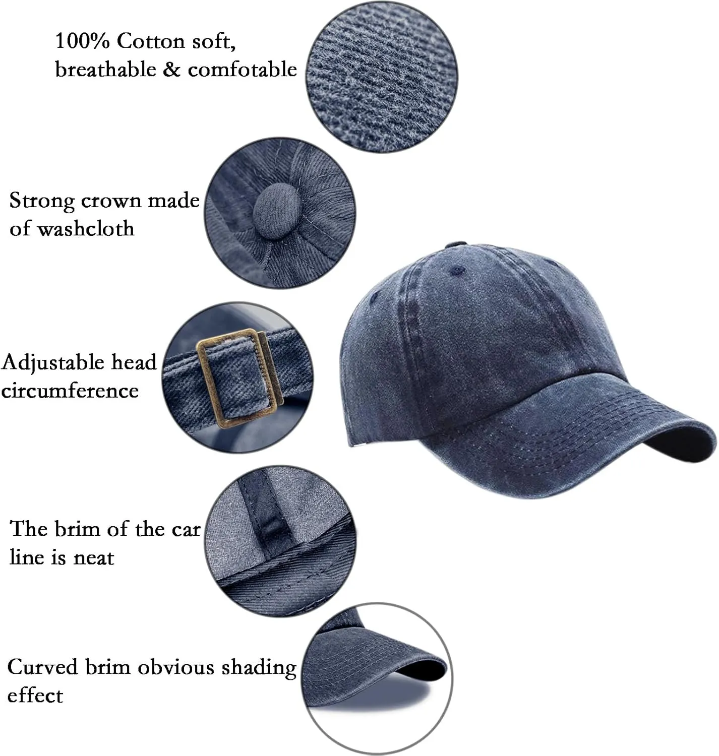 3 Pack Men Womens Baseball Cap Plain Retro Adjustable Baseball Cap Washed Cotton Dad Hats