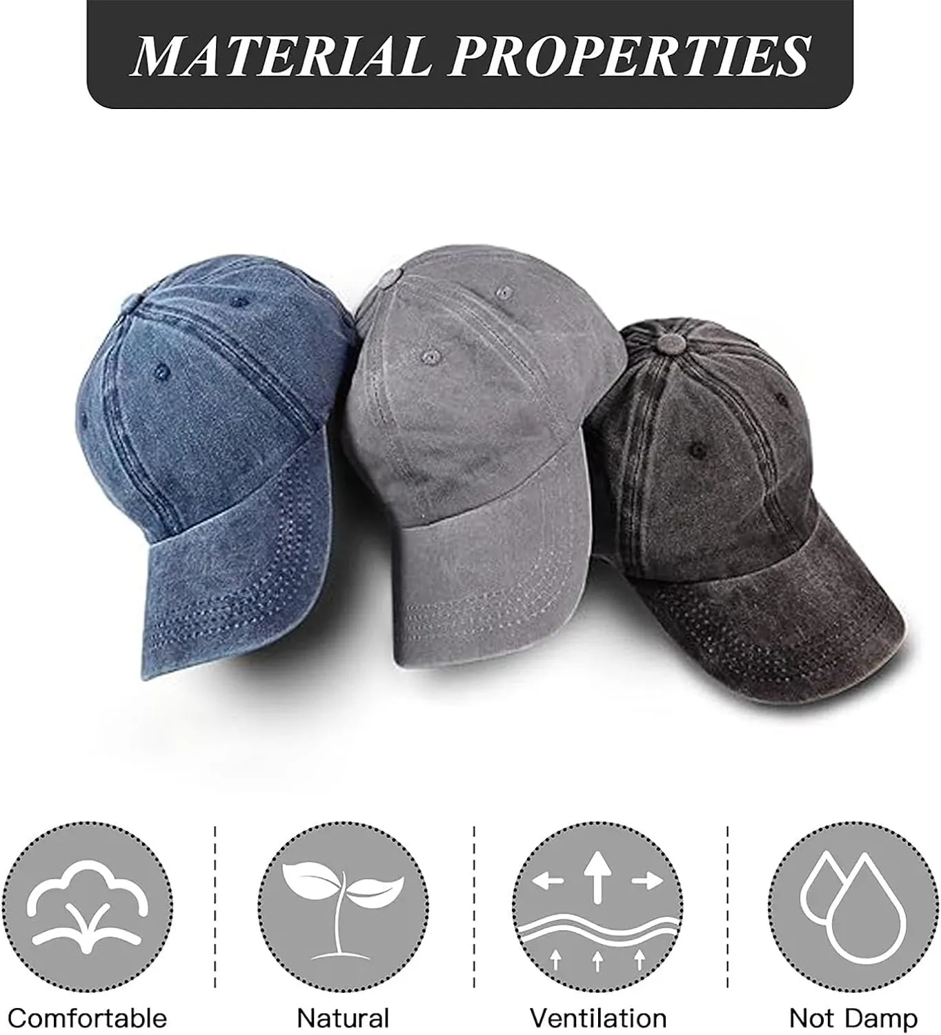 3 Pack Men Womens Baseball Cap Plain Retro Adjustable Baseball Cap Washed Cotton Dad Hats