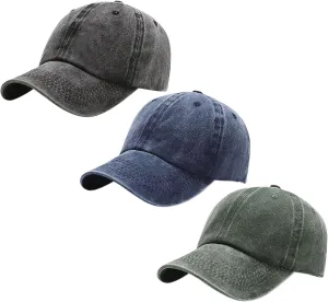 3 Pack Men Womens Baseball Cap Plain Retro Adjustable Baseball Cap Washed Cotton Dad Hats