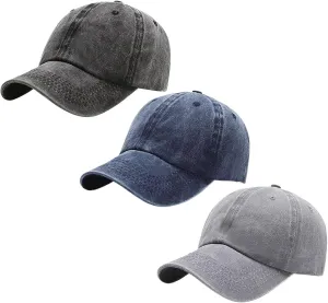 3 Pack Men Womens Baseball Cap Plain Retro Adjustable Baseball Cap Washed Cotton Dad Hats
