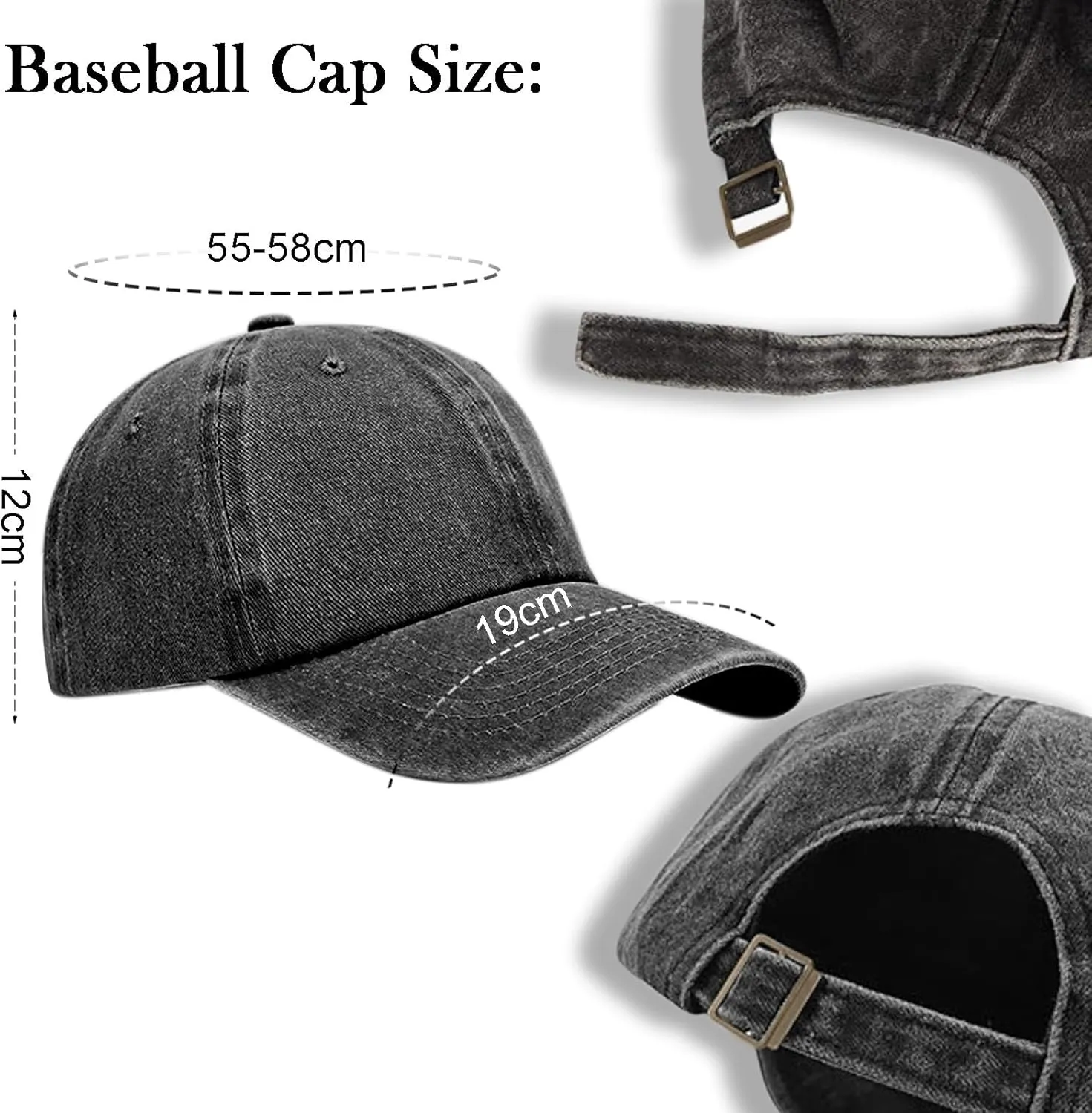 3 Pack Men Womens Baseball Cap Plain Retro Adjustable Baseball Cap Washed Cotton Dad Hats