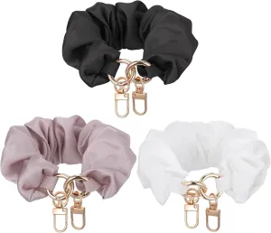 3 Pcs Scrunchie Keychain Wristlet Bracelet Keychain, Stretchy Phone Wrist Strap Scrunchie Bracelet Key Ring With Clip Elastic Wrist Lanyard Hair Band Keyring for Women Gifts, Black/White/Pink