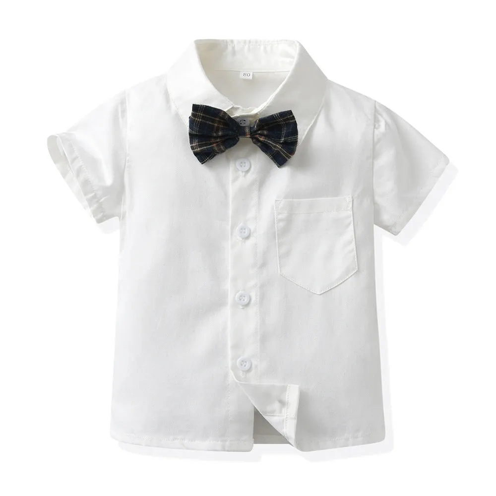 3 Pieces Set Baby Kid Boys Birthday Party Bow Shirts Checked Vests Waistcoats And Shorts Wholesale 230303244