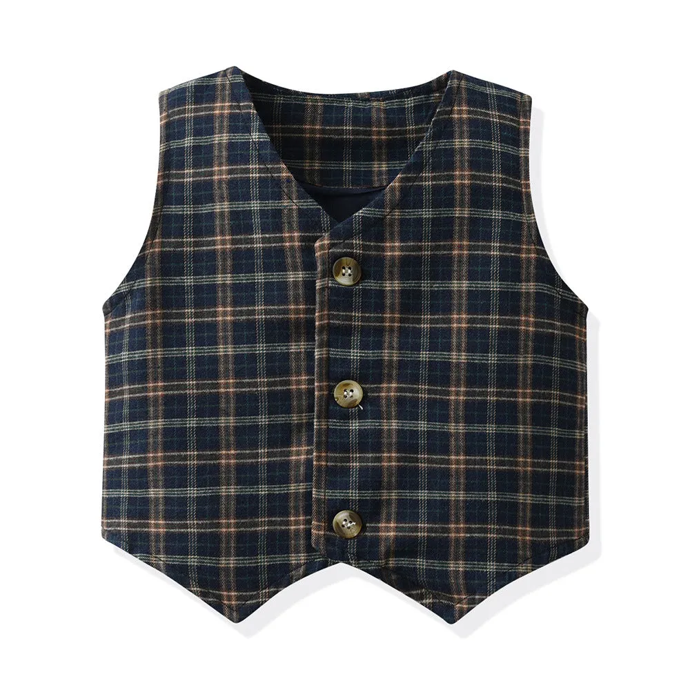 3 Pieces Set Baby Kid Boys Birthday Party Bow Shirts Checked Vests Waistcoats And Shorts Wholesale 230303244