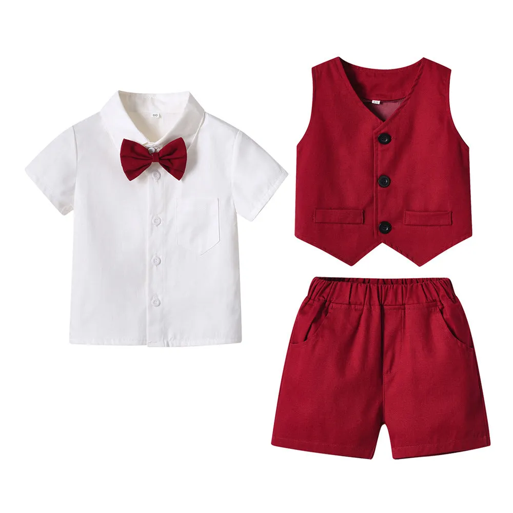 3 Pieces Set Baby Kid Boys Birthday Party Bow Shirts Checked Vests Waistcoats And Shorts Wholesale 230303244