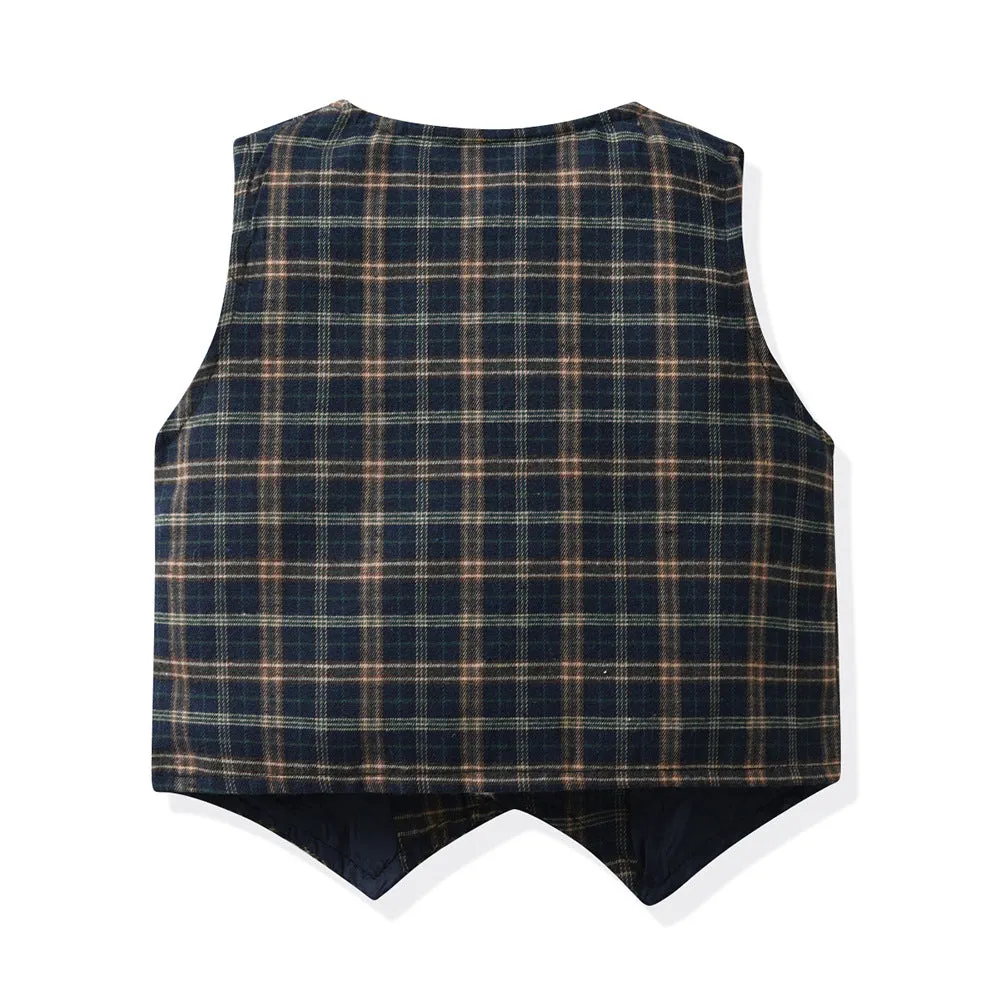 3 Pieces Set Baby Kid Boys Birthday Party Bow Shirts Checked Vests Waistcoats And Shorts Wholesale 230303244
