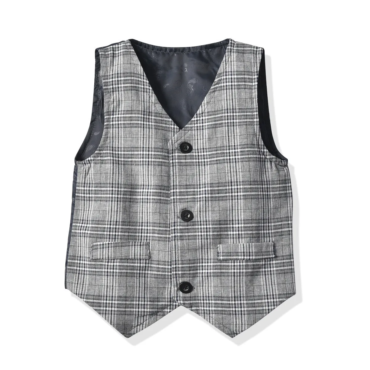 3 Pieces Set Baby Kid Boys Birthday Party Solid Color Bow Shirts Checked Vests Waistcoats And Pants Wholesale 221214366
