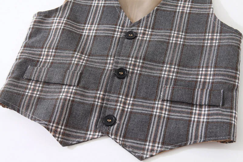 3 Pieces Set Baby Kid Boys Birthday Party Solid Color Bow Shirts Checked Vests Waistcoats And Pants Wholesale 221216442