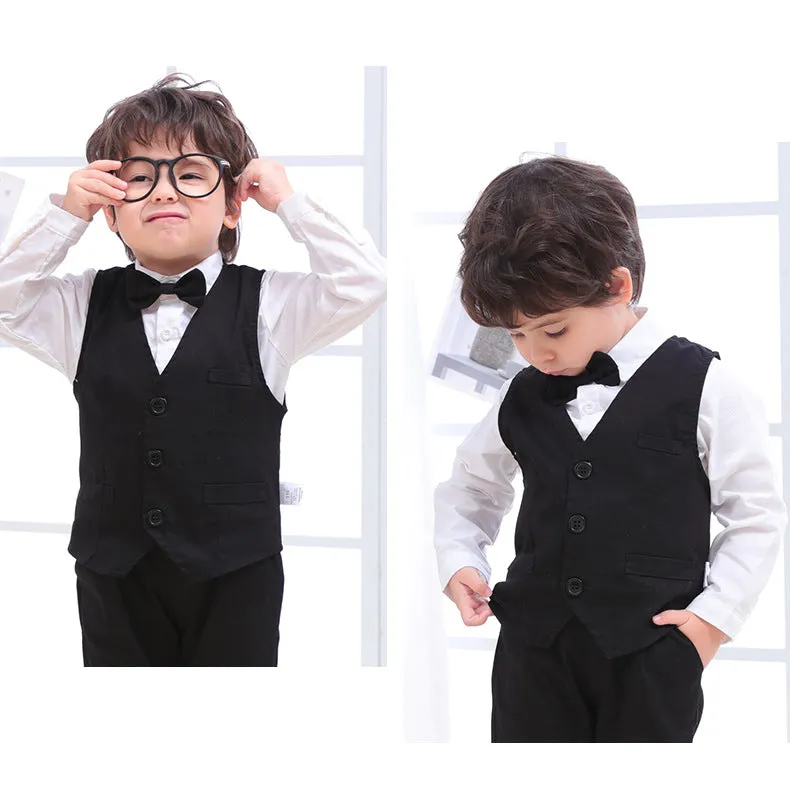 3 Pieces Set Baby Kid Boys Birthday Party Solid Color Bow Shirts Vests Waistcoats And Jumpsuits Wholesale 230114130