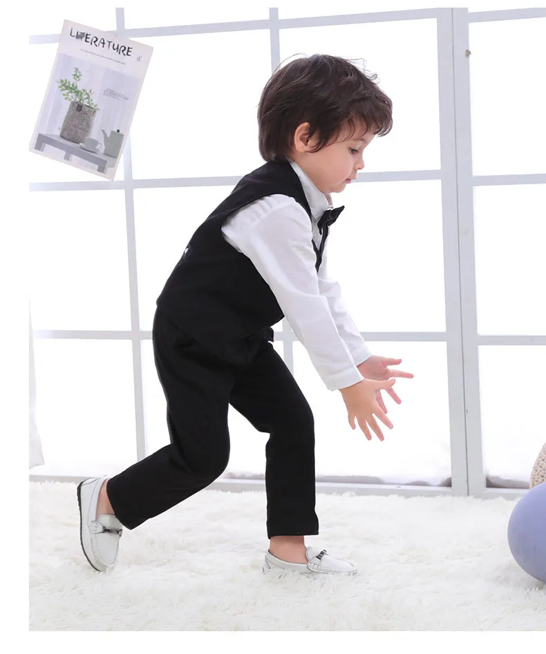 3 Pieces Set Baby Kid Boys Birthday Party Solid Color Bow Shirts Vests Waistcoats And Jumpsuits Wholesale 230114130