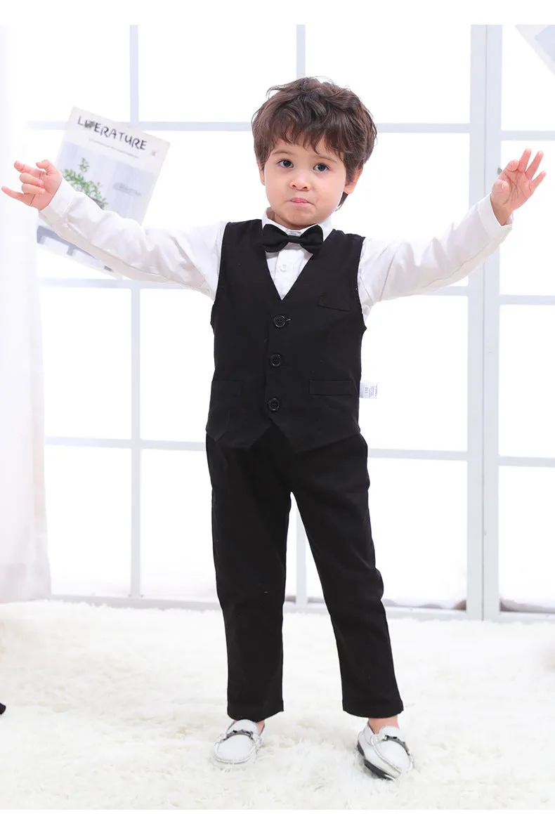 3 Pieces Set Baby Kid Boys Birthday Party Solid Color Bow Shirts Vests Waistcoats And Jumpsuits Wholesale 230114130