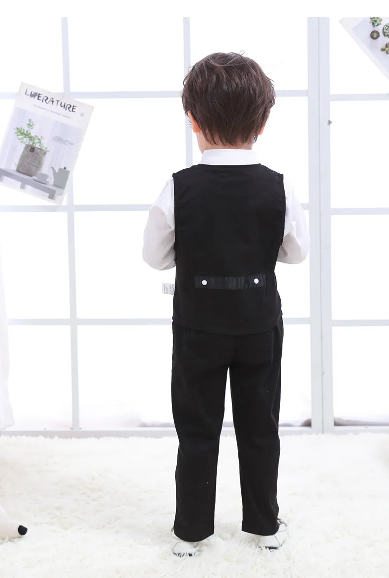 3 Pieces Set Baby Kid Boys Birthday Party Solid Color Bow Shirts Vests Waistcoats And Jumpsuits Wholesale 230114130