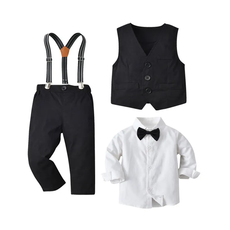 3 Pieces Set Baby Kid Boys Birthday Party Solid Color Bow Shirts Vests Waistcoats And Jumpsuits Wholesale 230114130