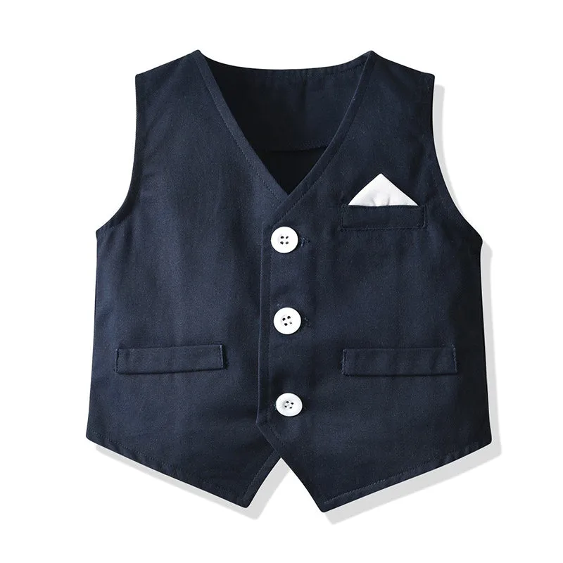 3 Pieces Set Baby Kid Boys Dressy Birthday Party Striped Bow Shirts Solid Color Vests Waistcoats And Pants Wholesale 211109240