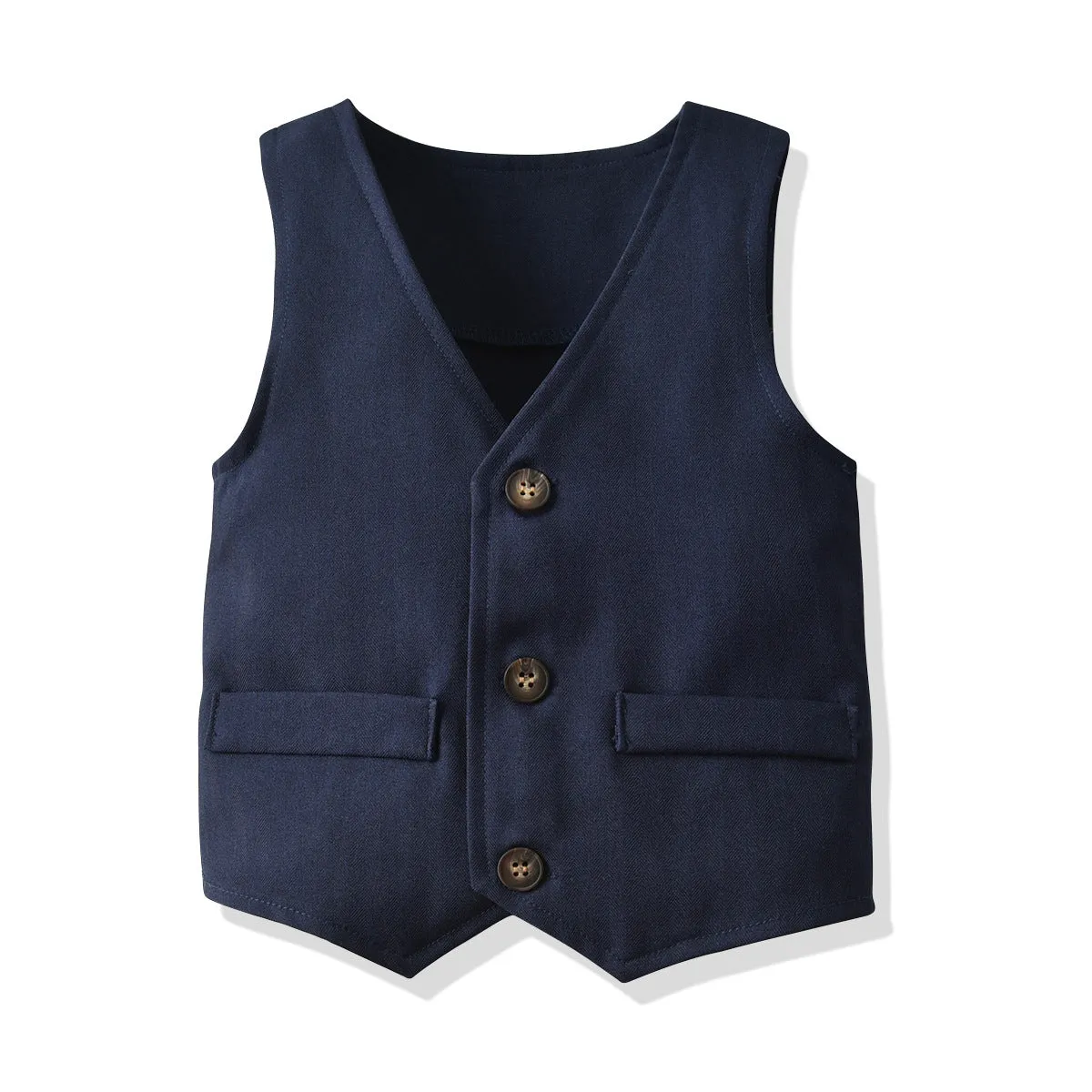 3 Pieces Set Baby Kid Boys Dressy Solid Color Vests Waistcoats Bow Shirts And Suits Trousers Wholesale 211109330