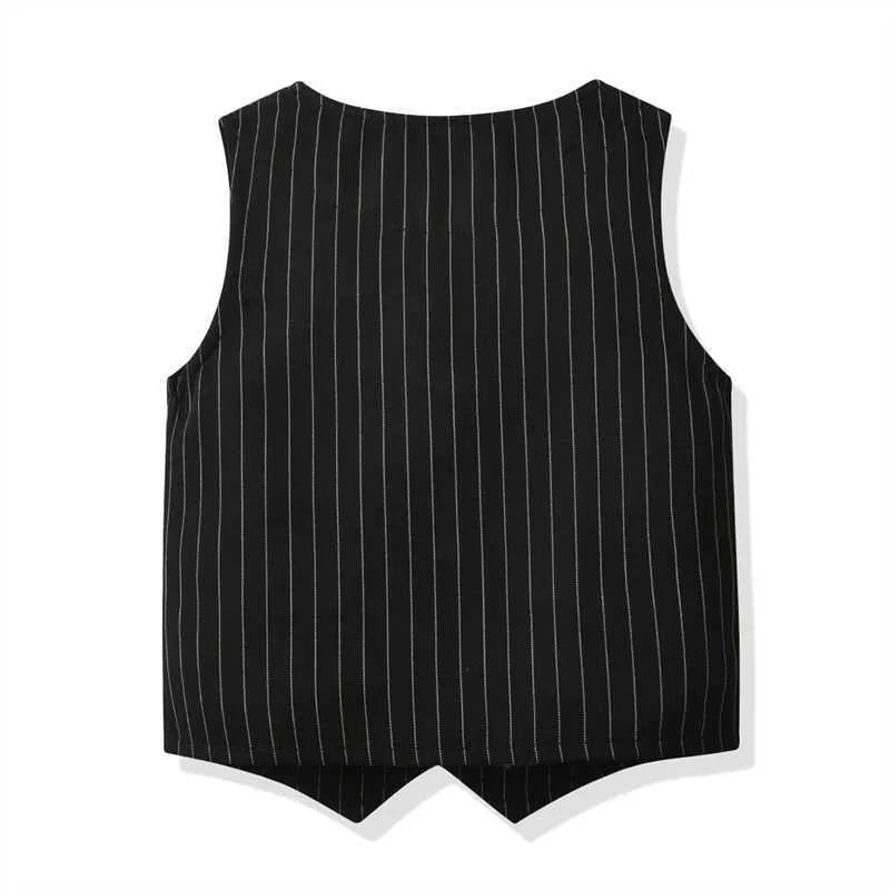 3 Pieces Set Baby Kid Boys Dressy Striped Vests Waistcoats Checked Bow Shirts And Suits Trousers Wholesale 211109406