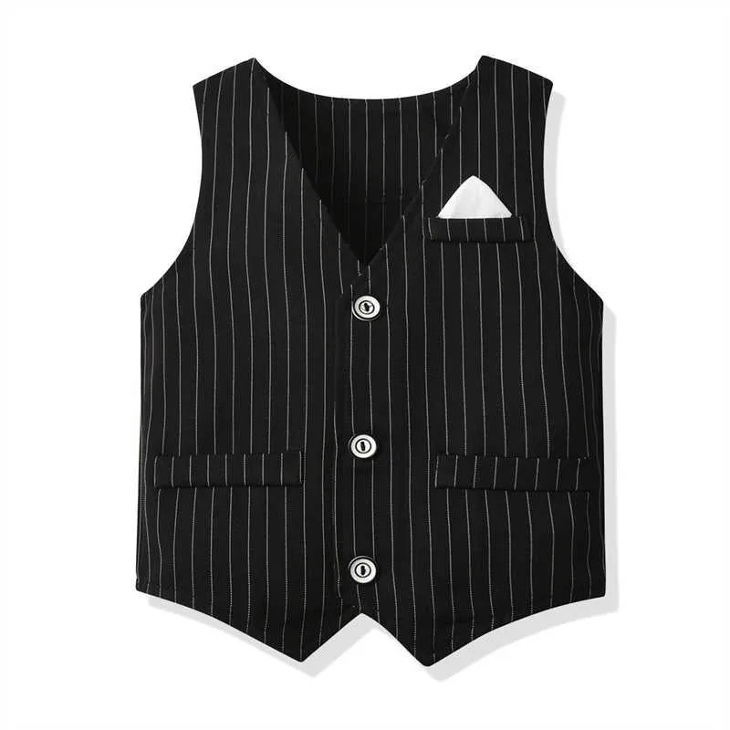 3 Pieces Set Baby Kid Boys Dressy Striped Vests Waistcoats Checked Bow Shirts And Suits Trousers Wholesale 211109406
