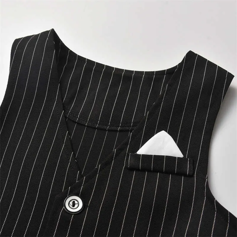3 Pieces Set Baby Kid Boys Dressy Striped Vests Waistcoats Checked Bow Shirts And Suits Trousers Wholesale 211109406