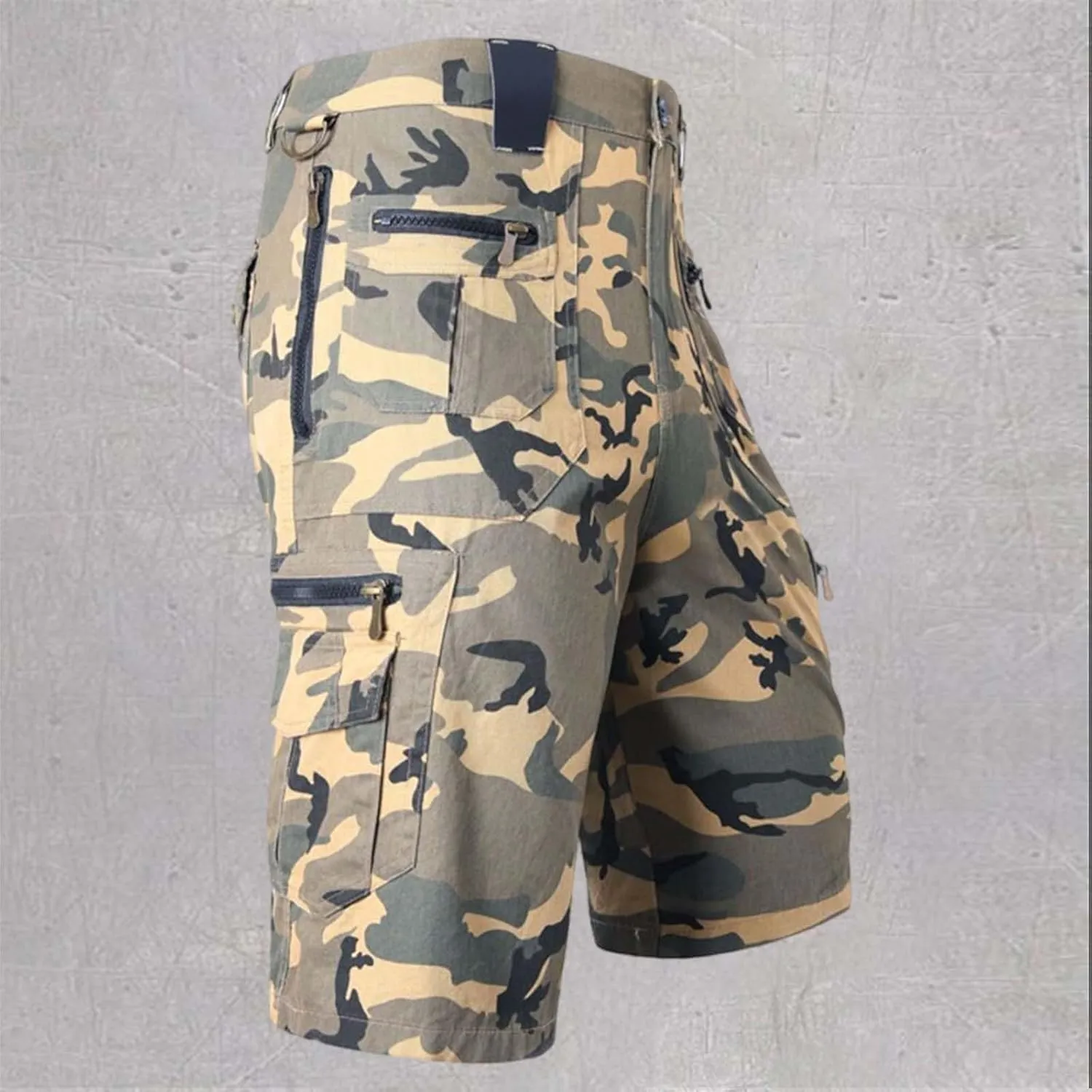 3/4 Outdoor Hiking Long Shorts for Men Zipper Pocket Casual Cargo Capris Pants Below Knee Casual Tactical Work Shorts
