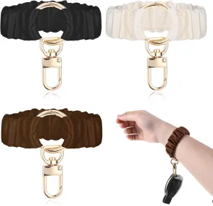 3Pcs Scrunchie Keychain Wristlet, Multifunctional Key Ring Spring Flexibility Retractable Removable Spiral Coil Wrist Strap Fob Women Gift (Brown White Black)