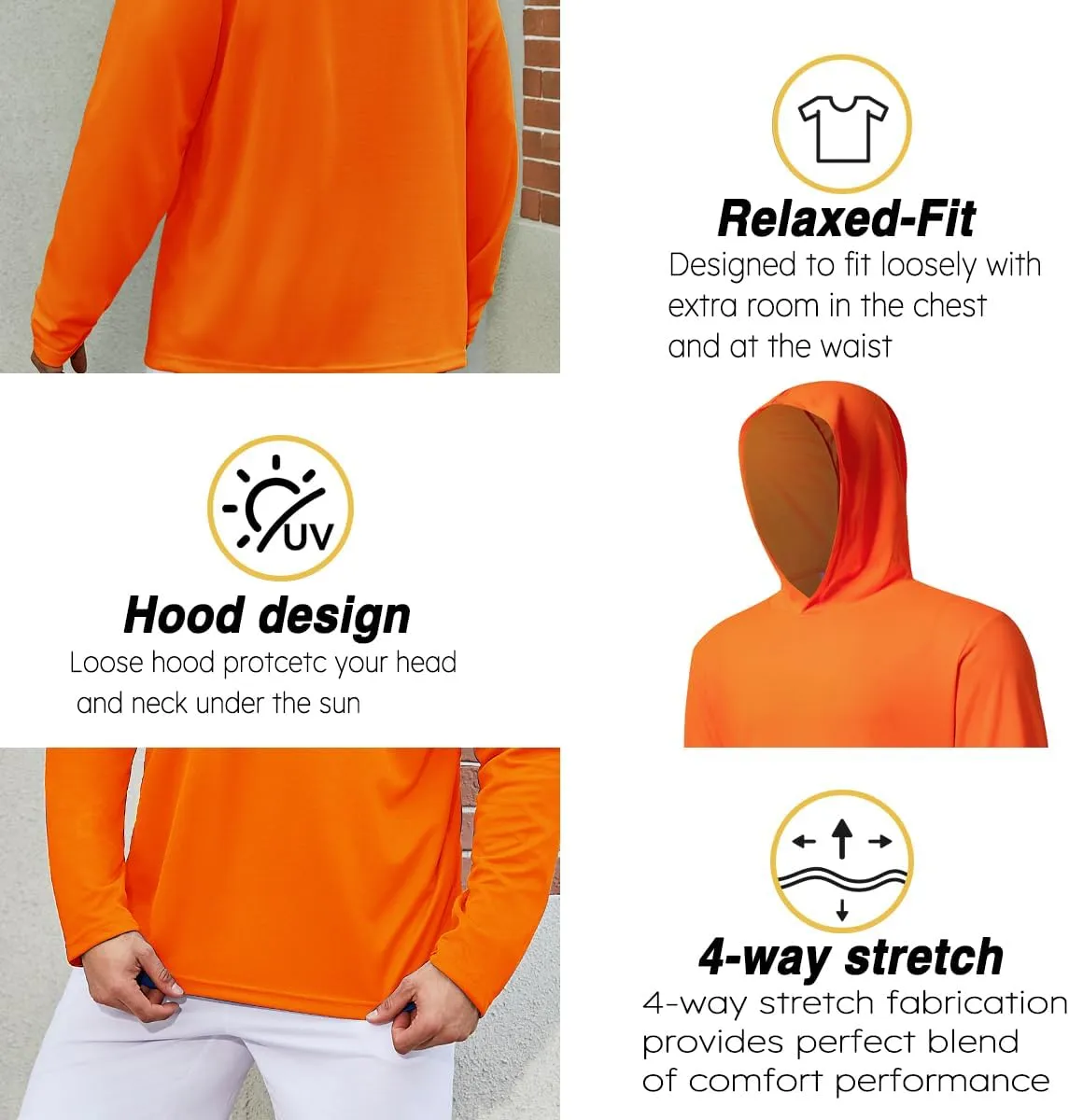 4 Pack Men's UPF 50  Sun Protection Hoodie Shirts Long Sleeve Shirts Quick Dry Lightweight for Running Workout Hiking Fishing