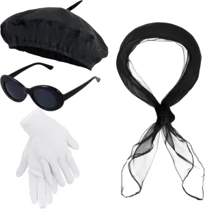 4pcs French Beret Hat Set Including Beret Hat Scarf Gloves Sunglasses for Women