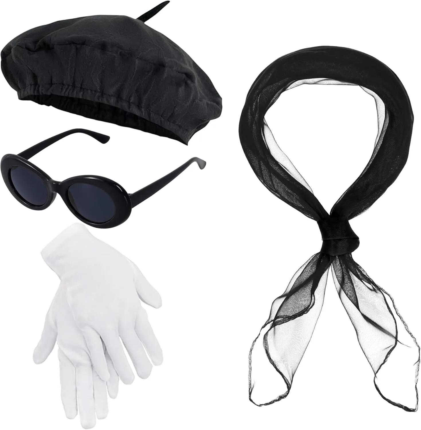 4pcs French Beret Hat Set Including Beret Hat Scarf Gloves Sunglasses for Women