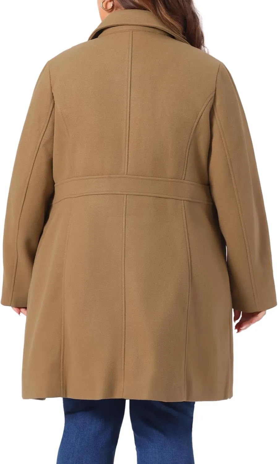 Agnes Orinda Plus Size Peacoat for Women Winter Notched Lapel Single Breasted Elegant Long Trench Coats Jacket