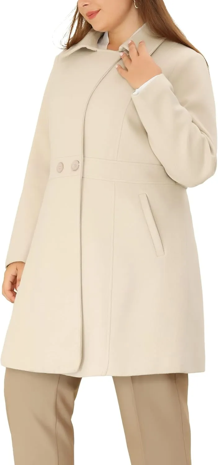 Agnes Orinda Plus Size Peacoat for Women Winter Notched Lapel Single Breasted Elegant Long Trench Coats Jacket