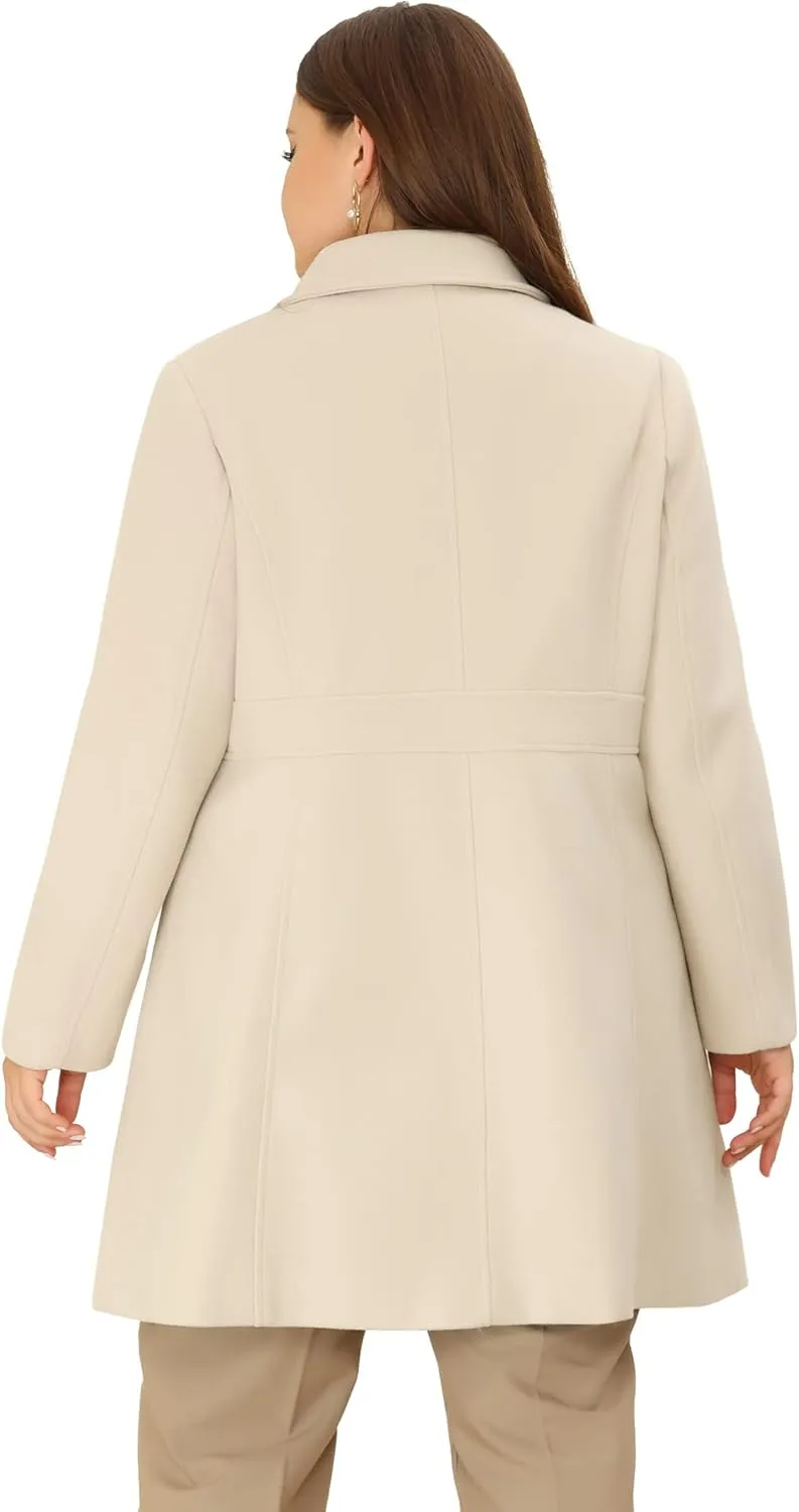 Agnes Orinda Plus Size Peacoat for Women Winter Notched Lapel Single Breasted Elegant Long Trench Coats Jacket