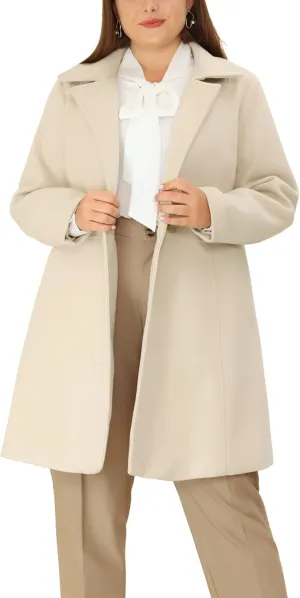 Agnes Orinda Plus Size Peacoat for Women Winter Notched Lapel Single Breasted Elegant Long Trench Coats Jacket