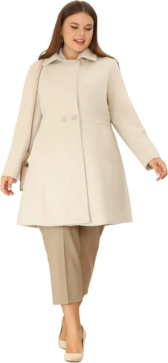 Agnes Orinda Plus Size Peacoat for Women Winter Notched Lapel Single Breasted Elegant Long Trench Coats Jacket