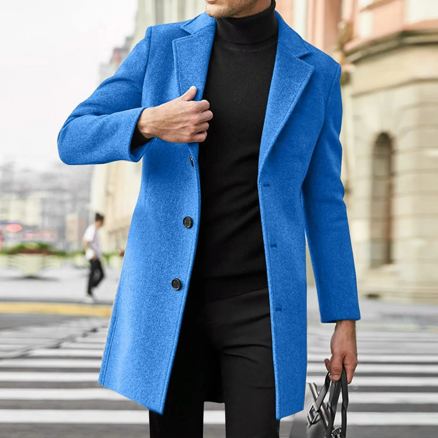 Alalaso Men's Wool Blend Pea Coat Notched Collar Single Breasted Overcoat Warm Winter Trench Coats with Pockets