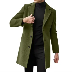 Alalaso Men's Wool Blend Pea Coat Notched Collar Single Breasted Overcoat Warm Winter Trench Coats with Pockets