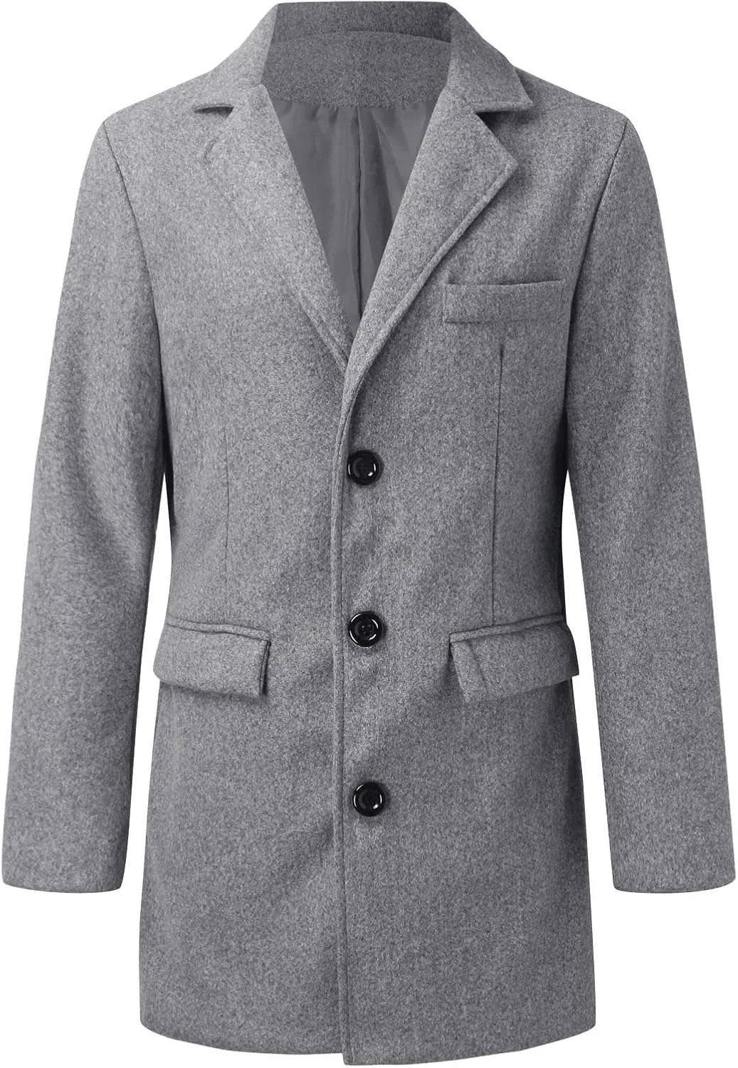 Alalaso Men's Wool Blend Pea Coat Notched Collar Single Breasted Overcoat Warm Winter Trench Coats with Pockets