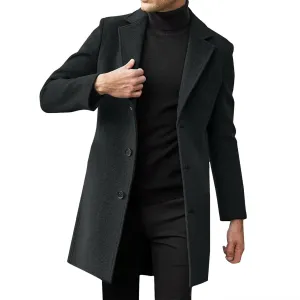 Alalaso Men's Wool Blend Pea Coat Notched Collar Single Breasted Overcoat Warm Winter Trench Coats with Pockets