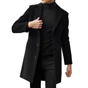 Alalaso Men's Wool Blend Pea Coat Notched Collar Single Breasted Overcoat Warm Winter Trench Coats with Pockets