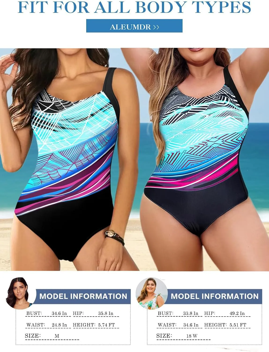 Aleumdr Womens One Piece Swimsuit Athletic Swimwear Bathing Suits Color Block Print Sport Swimsuits