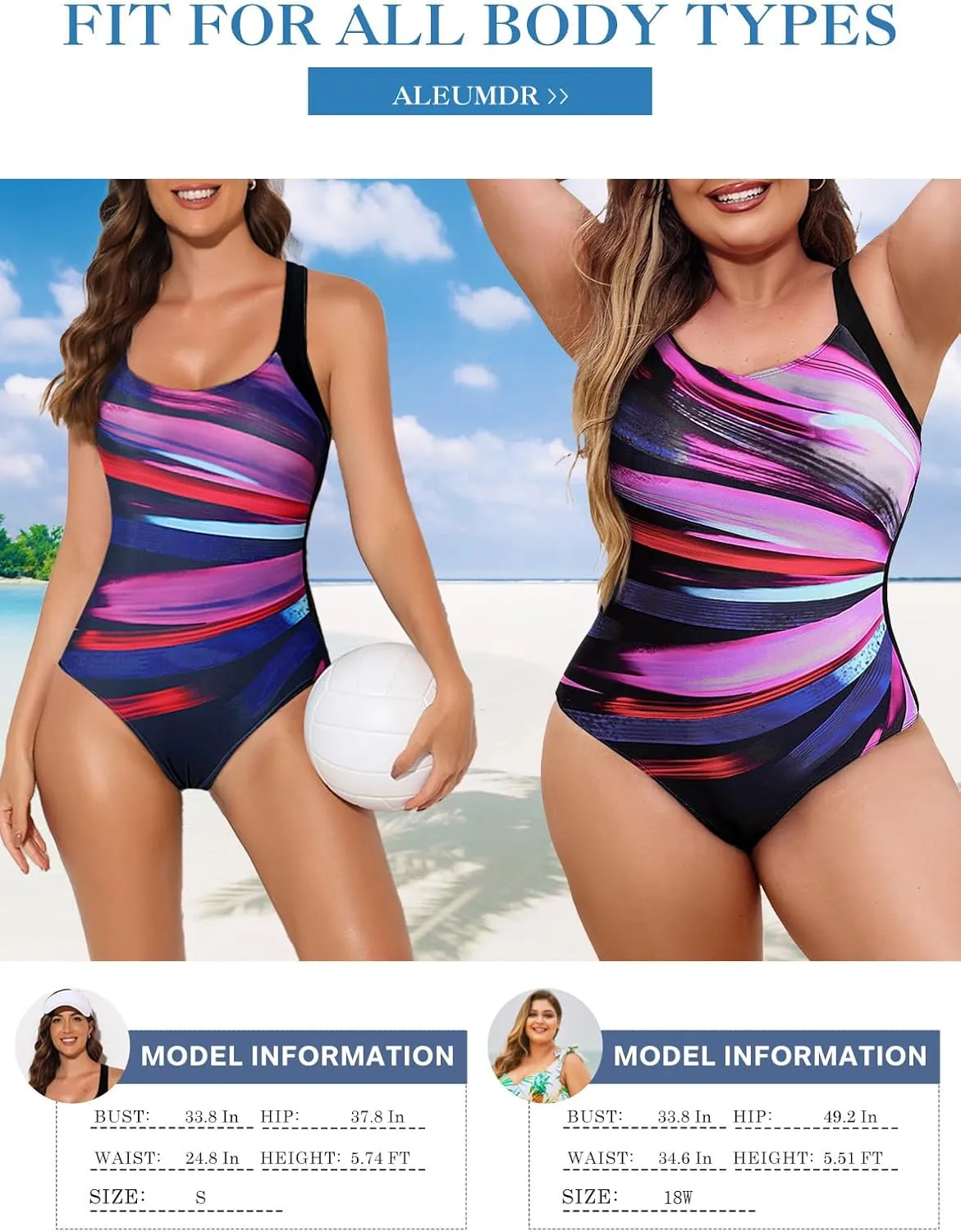 Aleumdr Womens One Piece Swimsuit Athletic Swimwear Bathing Suits Color Block Print Sport Swimsuits