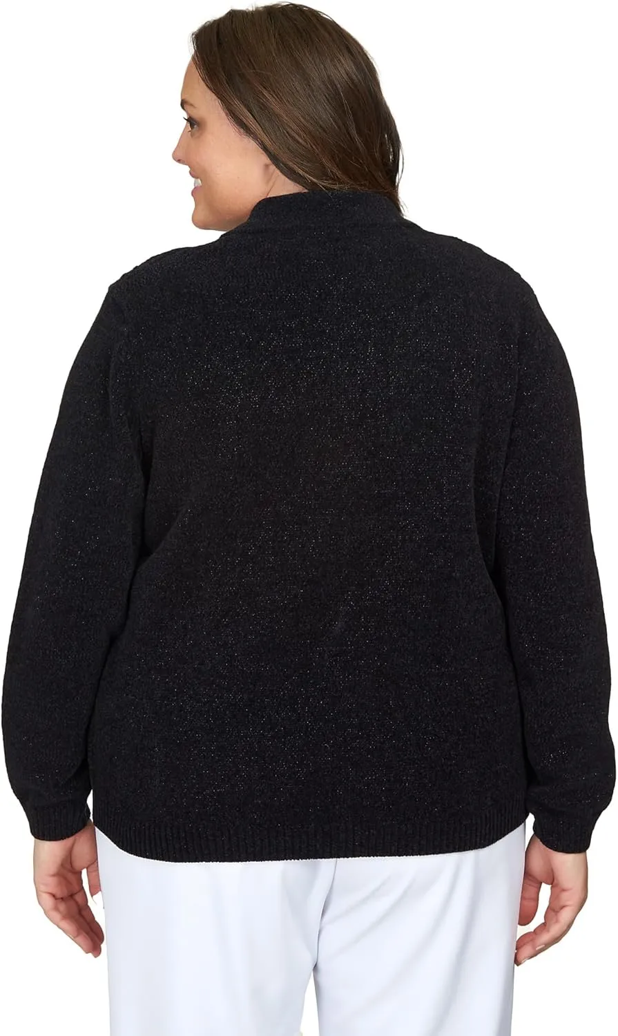 Alfred Dunner Classic Chenille W/Lurix Zippered Cardigan