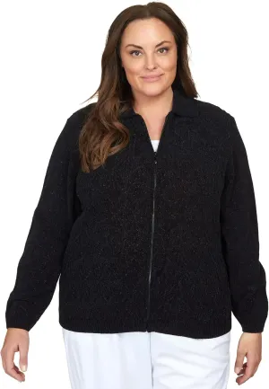 Alfred Dunner Classic Chenille W/Lurix Zippered Cardigan