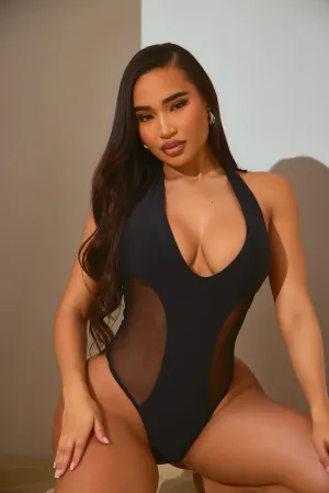 Alise Mesh Cutout 1 Piece Swimsuit - Black