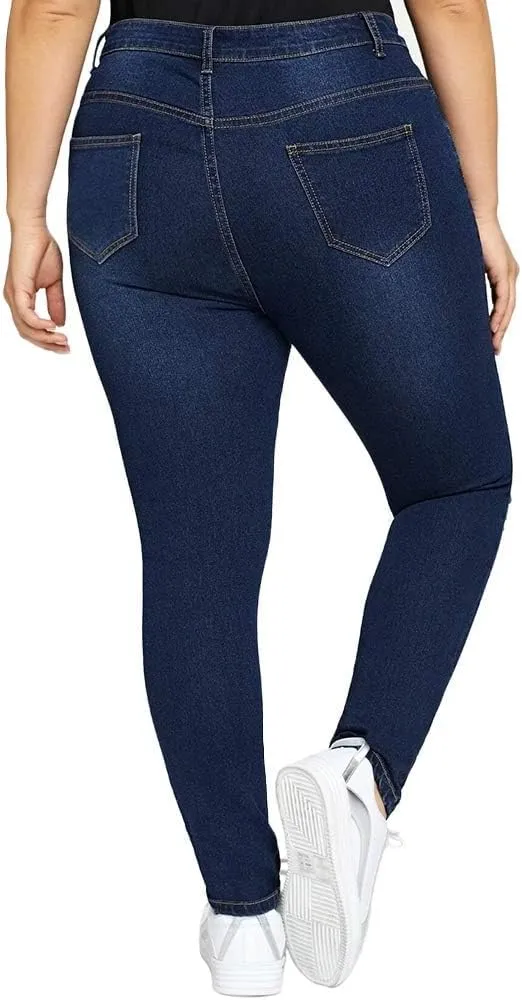 ALLABREVE Womens Plus Size Skinny Jeans Stretchy High Waisted Ankle Jean Ripped Slim Fit Washed Denim Distressed Tight Jean