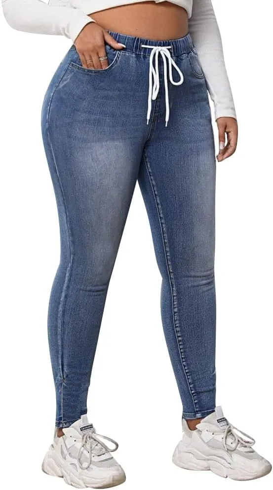 ALLABREVE Womens Plus Size Skinny Jeans Stretchy High Waisted Ankle Jean Ripped Slim Fit Washed Denim Distressed Tight Jean